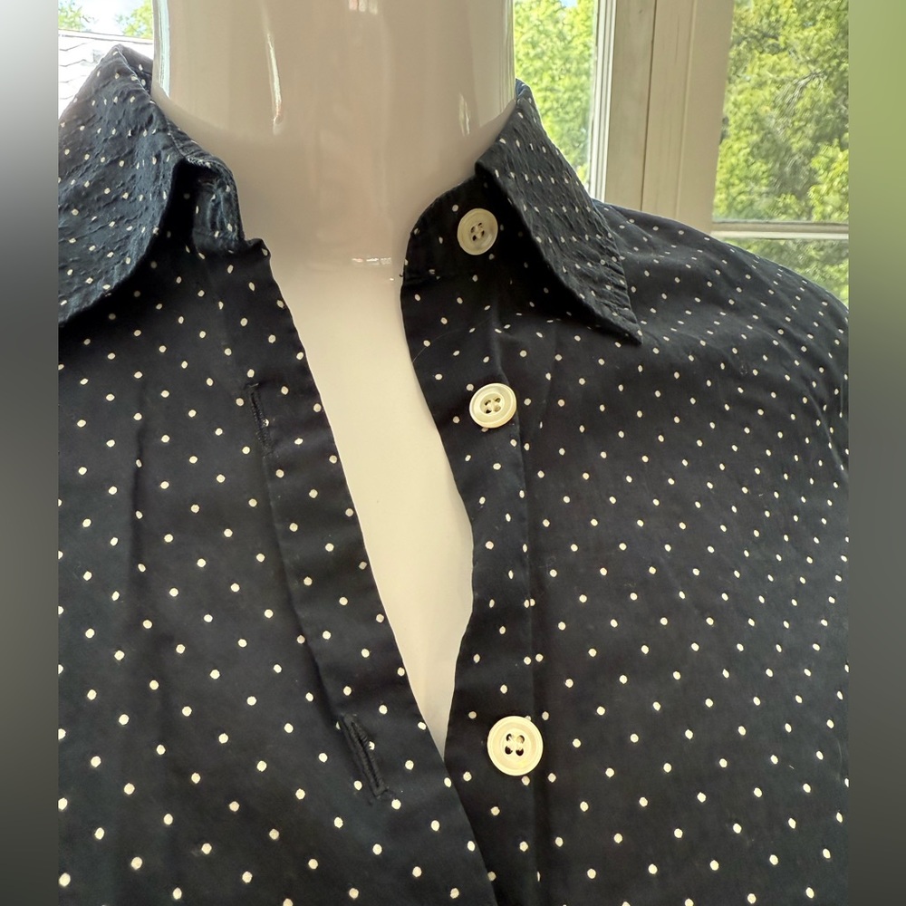 J. Crew Navy and White Polka Dot Button Down Shirt XS